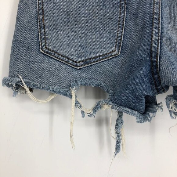 Free People low rise distressed flared a-line cut denim short shorts size 25 - Picture 10 of 16